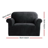 Artiss Velvet Sofa Cover Plush Couch Cover Lounge Slipcover 1 Seater Black.